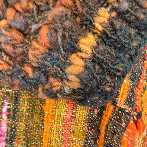 Woven Dream Designs Wool Poncho Shawl Women OS Orange Brown Striped Textured USA - Picture 5 of 6
